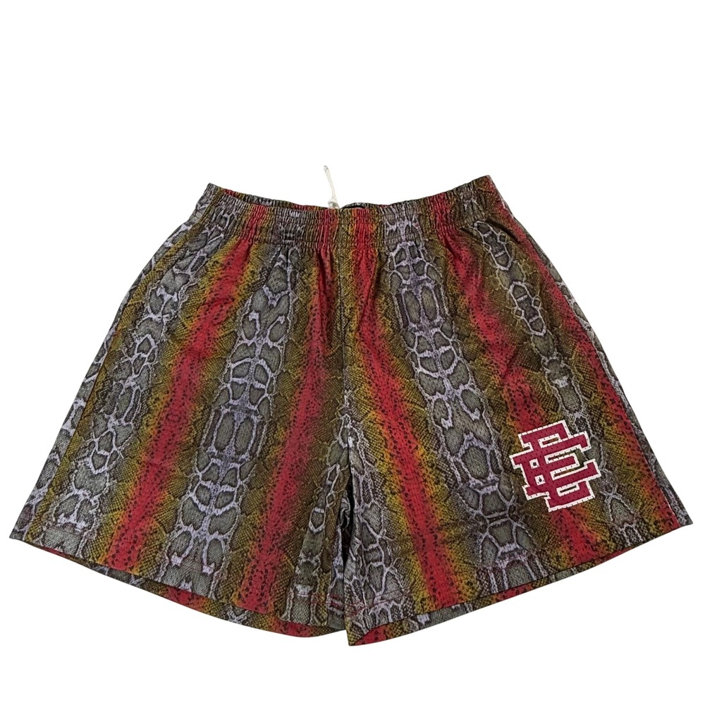Eric Emanuel EE Basic Short Snakeskin Print Mesh Red Grey Yellow Mens Medium
